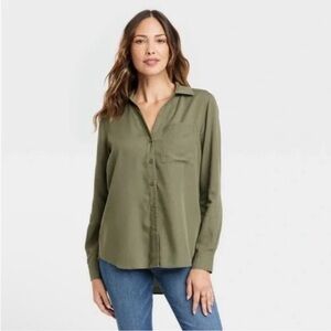 Knox Rose 2X Olive Button-Up Blouse NWT